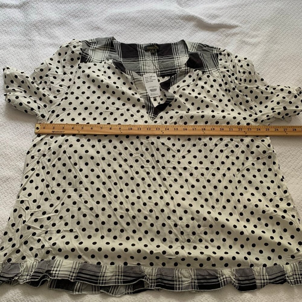 NEW Suzanne Betro retro black white mixed pring collared short sleeve blouse top - Picture 9 of 10